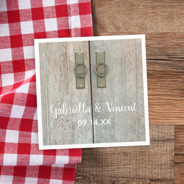 Double Barn Doors Country Wedding Paper Napkins (Add a rustic chic flair to your farm wedding reception with the charming barn door paper napkins.)