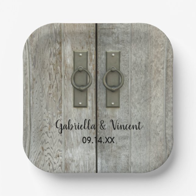 Double Barn Doors Country Wedding Paper Plates (Front)