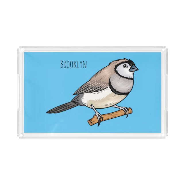 Double-barred finch bird cartoon illustration  acrylic tray (Front)