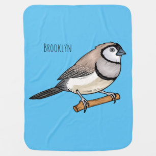 Double-barred finch bird cartoon illustration baby blanket