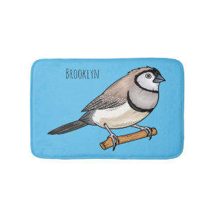 Double-barred finch bird cartoon illustration bath mat
