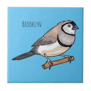 Double-barred finch bird cartoon illustration ceramic tile