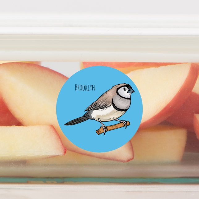 Double-barred finch bird cartoon illustration  labels (Affixed)