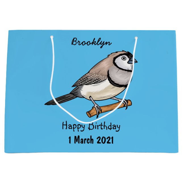 Double-barred finch bird cartoon illustration large gift bag (Front)