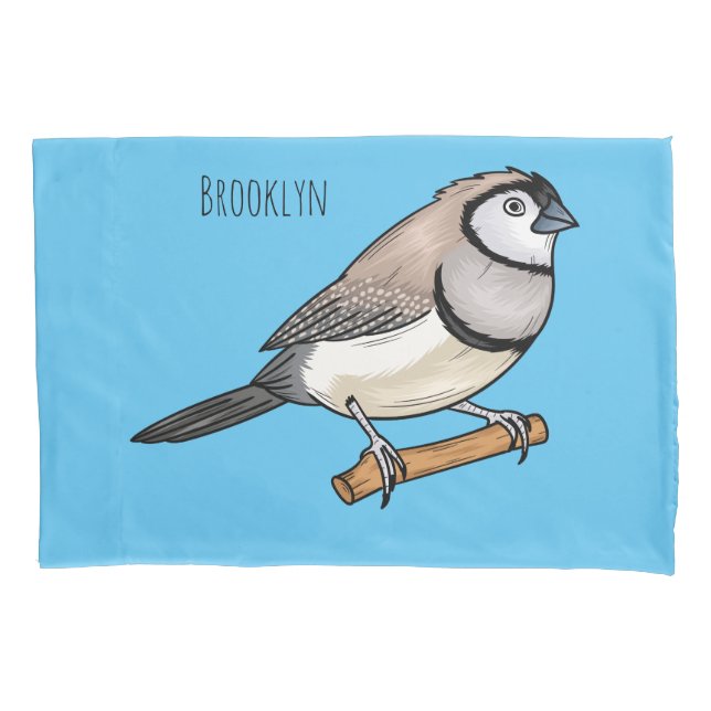 Double-barred finch bird cartoon illustration pillow case (Front)
