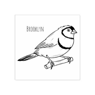 Double-barred finch bird cartoon illustration rubber stamp
