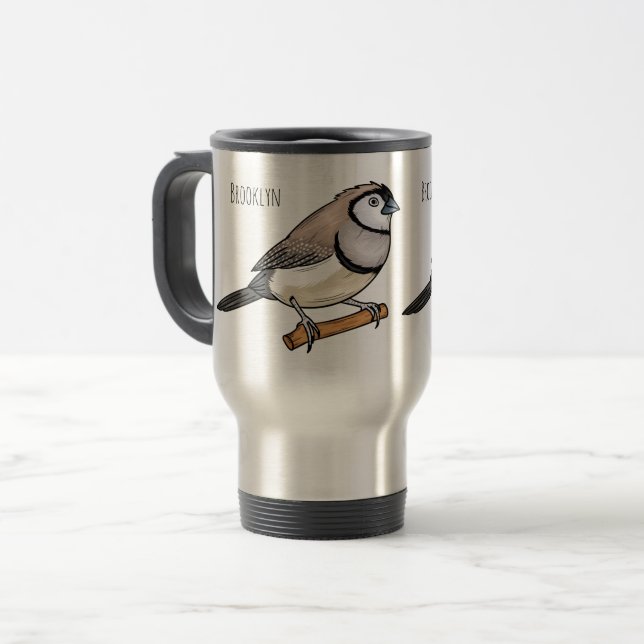 Double-barred finch bird cartoon illustration  travel mug (Front Left)