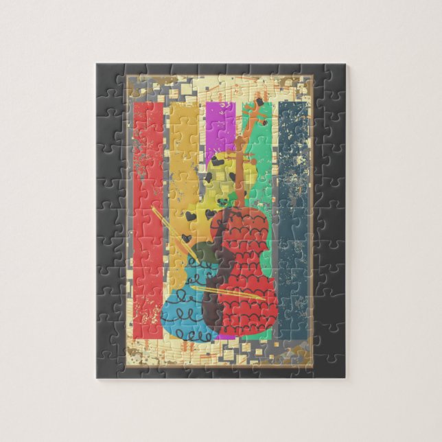 Double Bass And Music Notes Jigsaw Puzzle (Vertical)