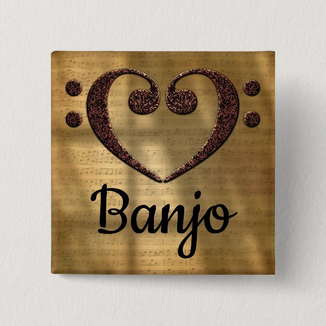 Double Bass Clef Heart Banjo Button (Front)
