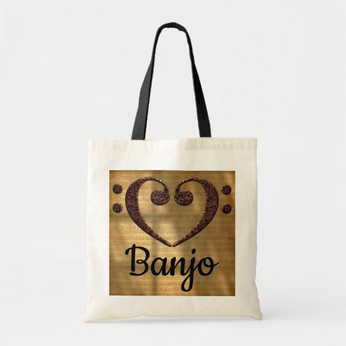Double Bass Clef Heart Sheet Music Banjo Tote Bag