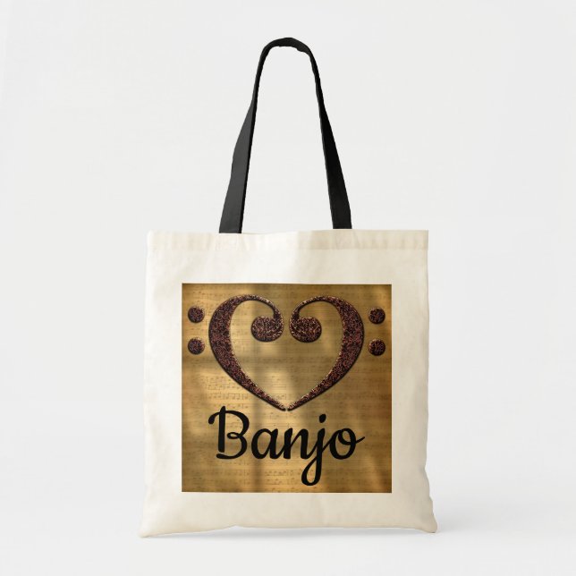 Double Bass Clef Heart Banjo Tote Bag (Front)