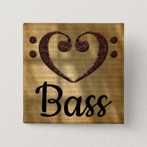 Double Bass Clef Heart Bass Music Lover 2-inch Square Button