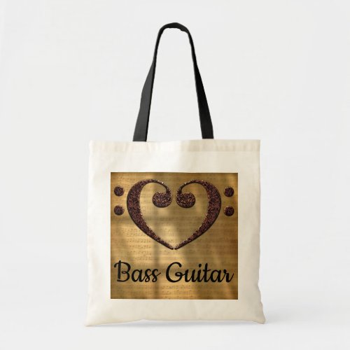 Double Bass Clef Heart Sheet Music Bass Guitar Tote Bag