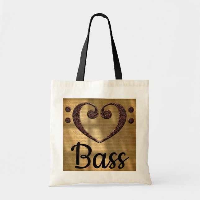 Double Bass Clef Heart Bass Tote Bag (Front)
