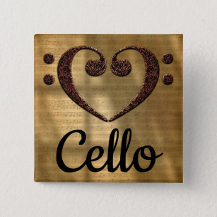 Double Bass Clef Heart Cello Button