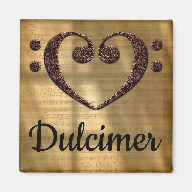 Double Bass Clef Heart Dulcimer Magnet (Front)