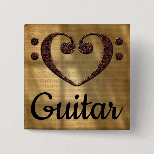 Double Bass Clef Heart Sheet Music Guitar Square Button