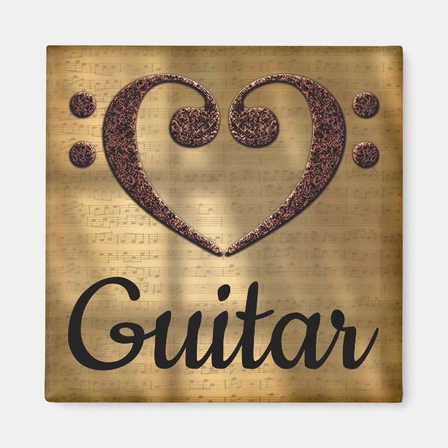 Double Bass Clef Heart Guitar Magnet (Front)