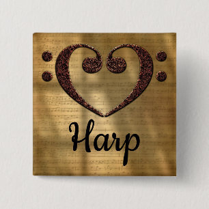 Double Bass Clef Heart Harp Button