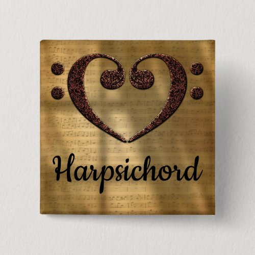 Double Bass Clef Heart Sheet Music Harpsichord Square Button