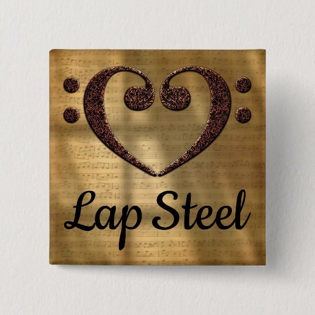 Double Bass Clef Heart Lap Steel Button (Front)