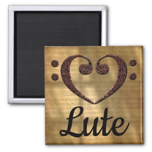 Double Bass Clef Heart Lute Music Lover 2-inch Square Magnet