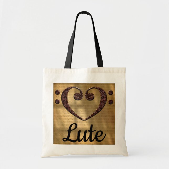 Double Bass Clef Heart Lute Tote Bag (Front)