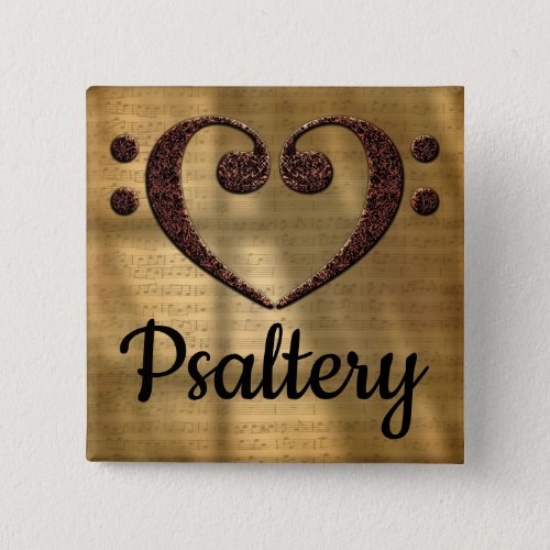 Double Bass Clef Heart Psaltery Music Lover 2-inch Square Button
