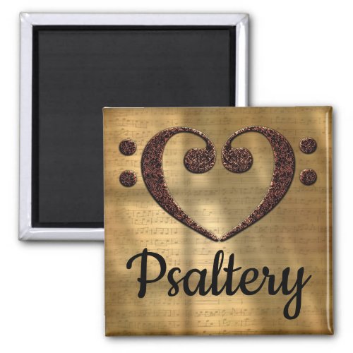 Double Bass Clef Heart Psaltery Music Lover 2-inch Square Magnet