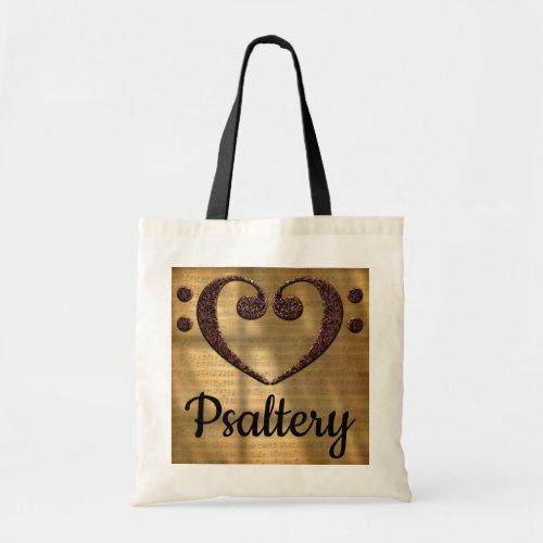 Double Bass Clef Heart Over Golden Sheet Music Psaltery Budget Tote Bag