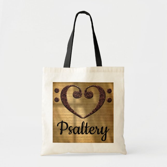 Double Bass Clef Heart Psaltery Tote Bag (Front)