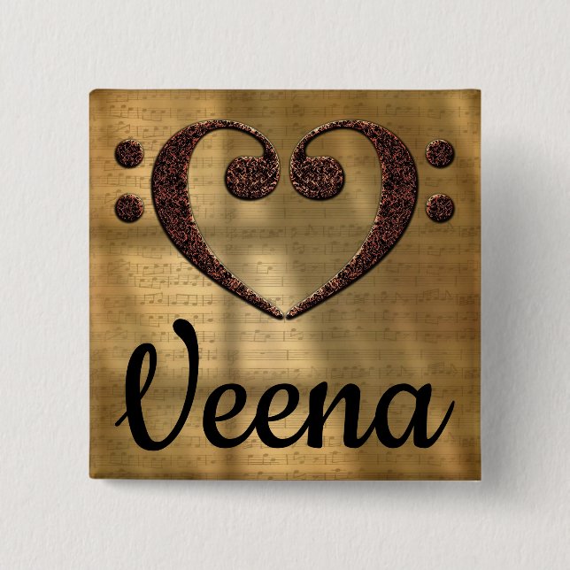 Double Bass Clef Heart Veena Button (Front)