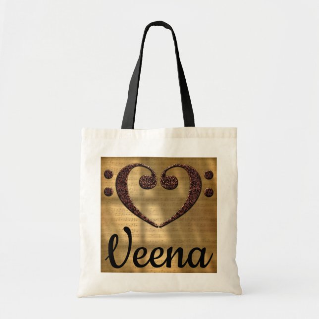 Double Bass Clef Heart Veena Tote Bag (Front)