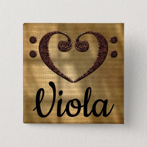 Double Bass Clef Heart Viola Music Lover 2-inch Square Button