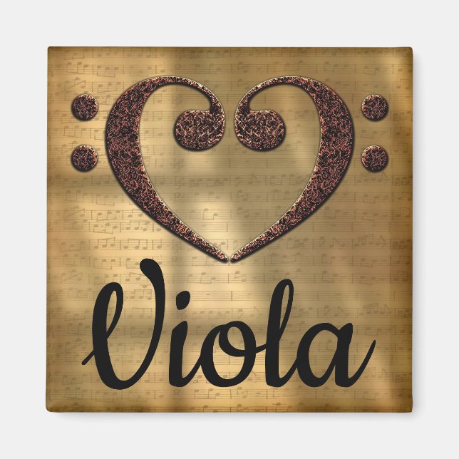 Double Bass Clef Heart Viola Magnet (Front)