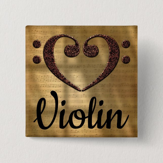 Double Bass Clef Heart Violin Button (Front)