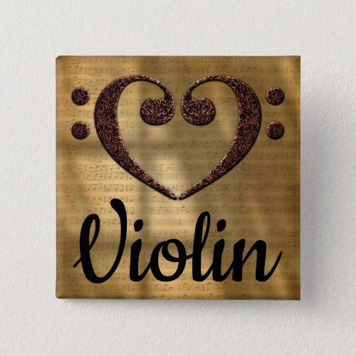 Double Bass Clef Heart Violin Music Lover 2-inch Square Button