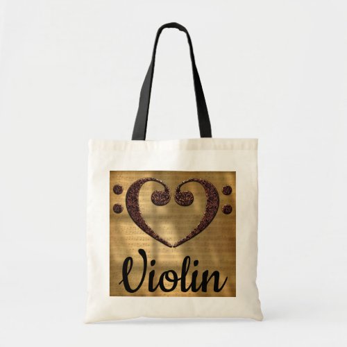 Double Bass Clef Heart Over Golden Sheet Music Violin Budget Tote Bag