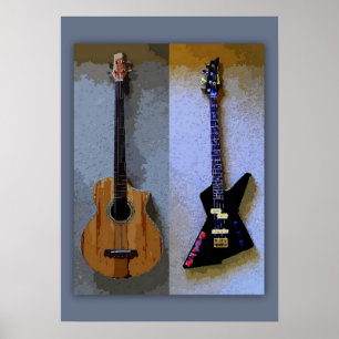 Double Bass Guitars Art Poster