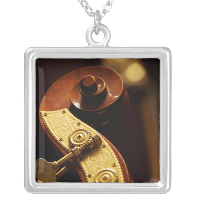 Double bass headstock 2 silver plated necklace (Front)