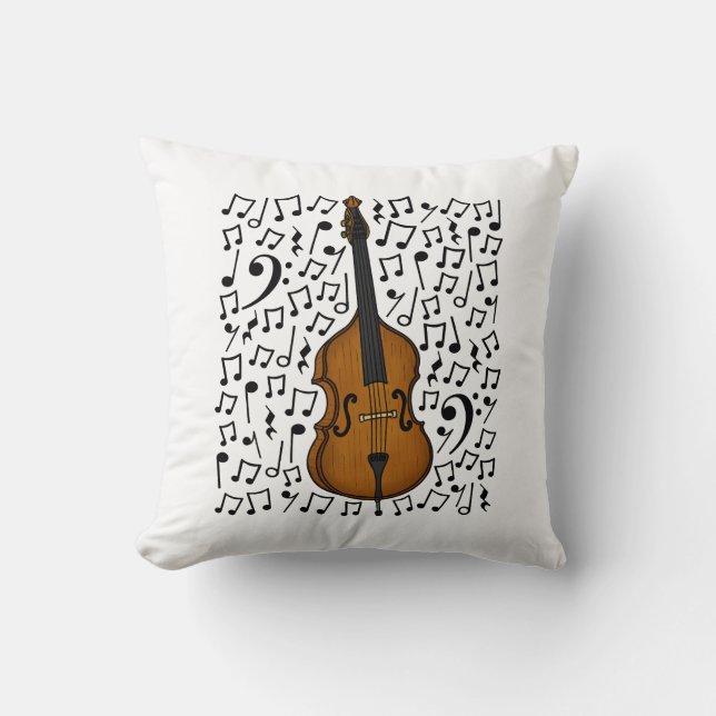 Double Bass Musical Notes, Bassist Music Teacher Throw Pillow (Front)