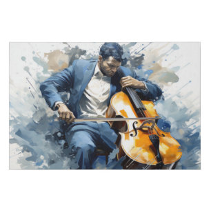 Double Bass Player Music Painting Abstract Art Faux Canvas Print