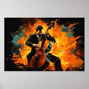 Double Bass Player Music Painting Abstract Art  Poster