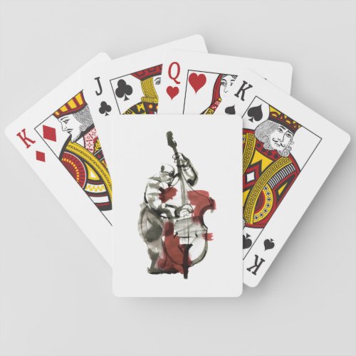 Double bass player playing cards