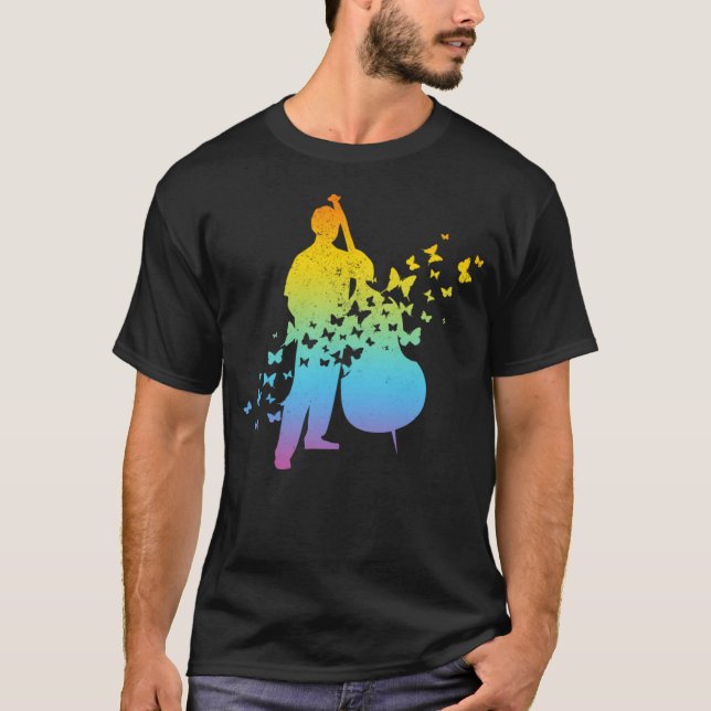 Double Bass Player With Butterflies  Double Bass T-Shirt (Front)