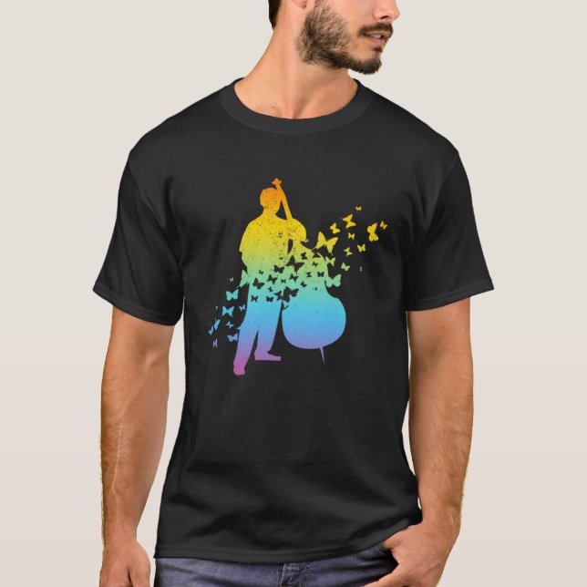 Double Bass Player With Butterflies  Double Bass T-Shirt (Front)