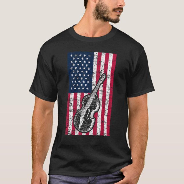 Double Bass US Flag Patriotic Double Bass Player T-Shirt (Front)