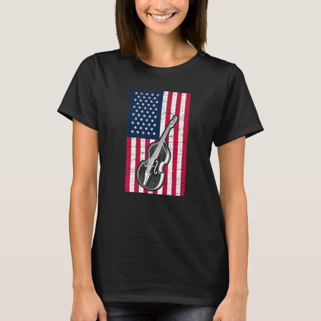 Double Bass US Flag Patriotic Double Bassist Premi T-Shirt (Front)