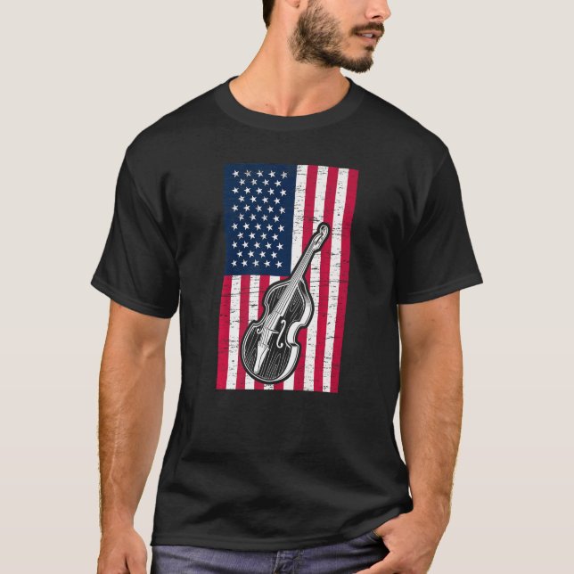 Double Bass US Flag Patriotic Double Bassist Premi T-Shirt (Front)