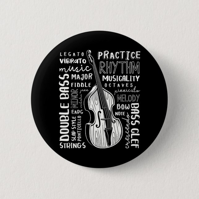 Double Bass Word Cloud Upright Bass Art Music Button (Front)